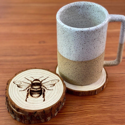 Bee Engraved Wood Coaster Set - My Outdoor Dad