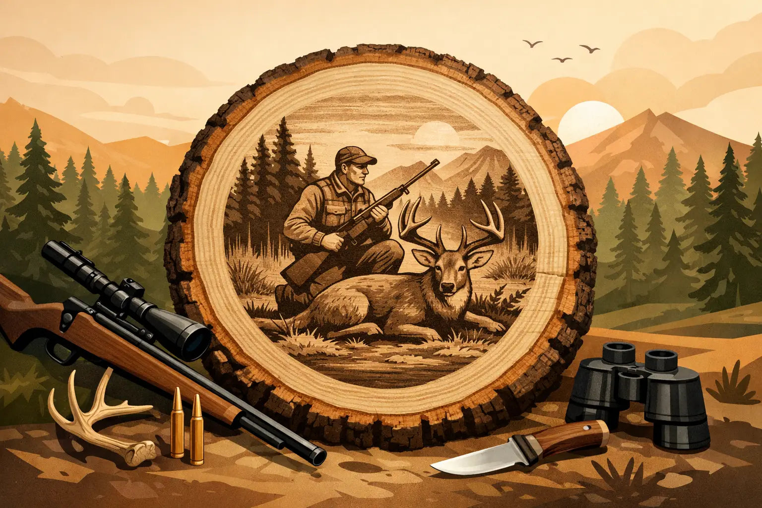 Tree Slice Photo Engraving for Hunters
