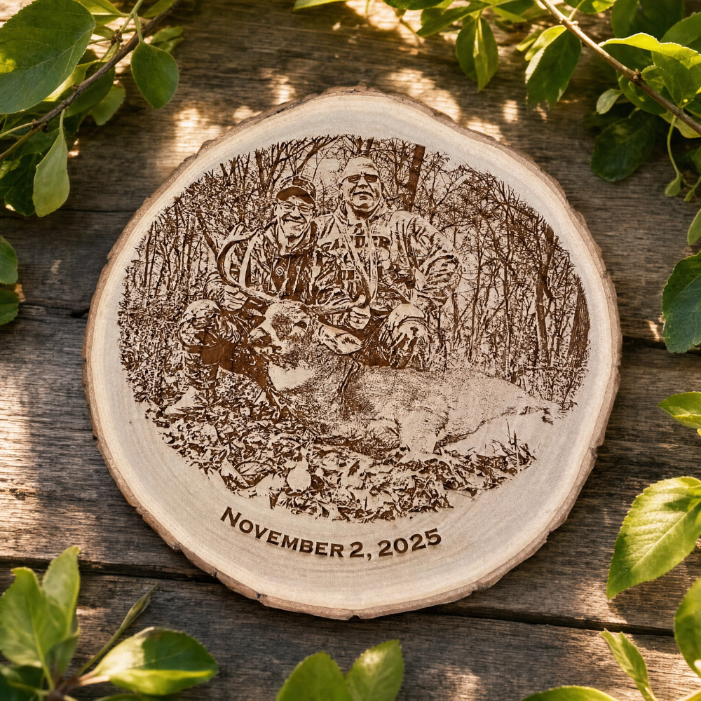 Laser Engraved Wood Plaque | Personalized Hunting Gift | Illustrative Edition