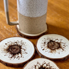 Sunflower Engraved Wood Coaster Set - My Outdoor Dad