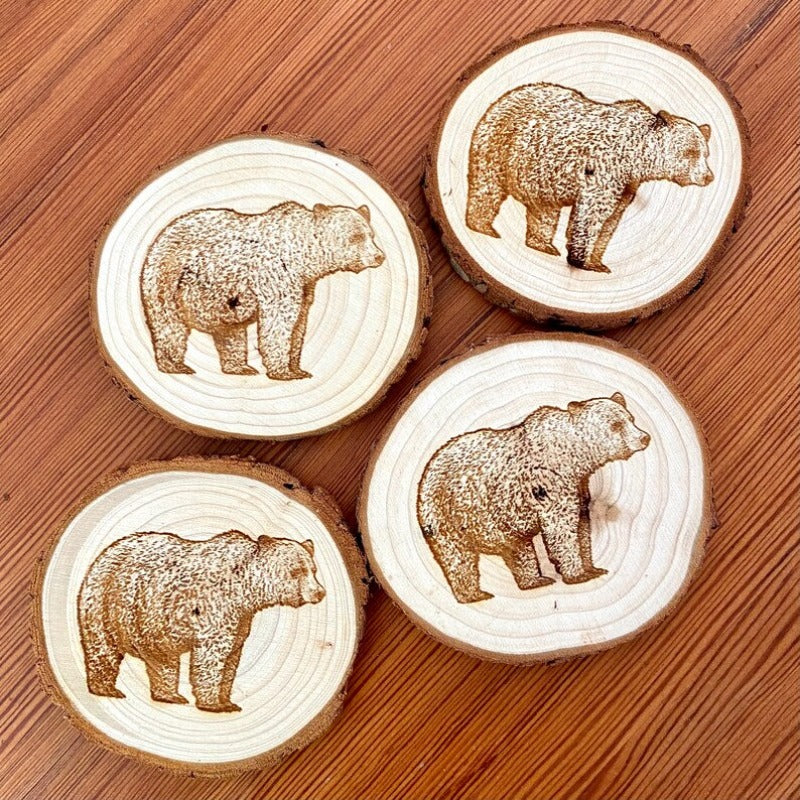 Bear Engraved Wood Coaster Set - My Outdoor Dad