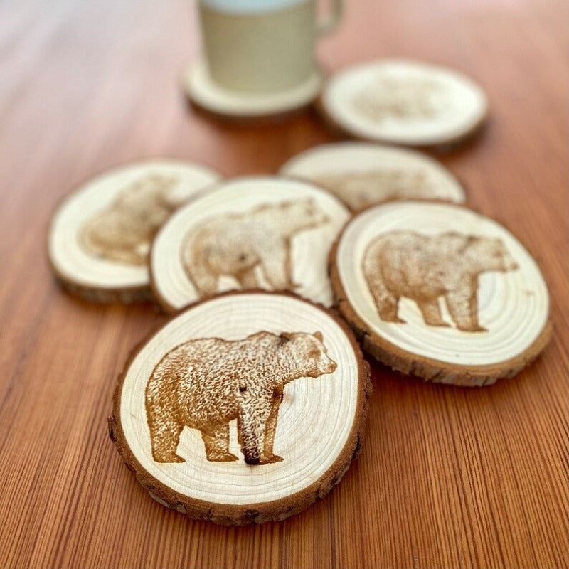 Bear Engraved Wood Coaster Set - My Outdoor Dad