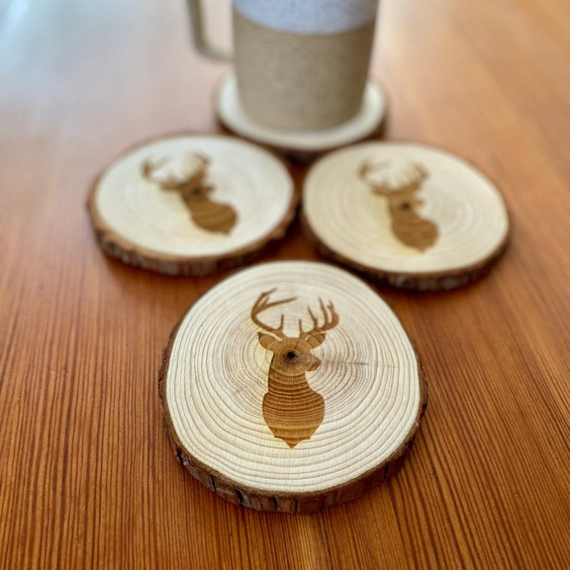 Deer Head Engraved Wood Coaster Set - My Outdoor Dad