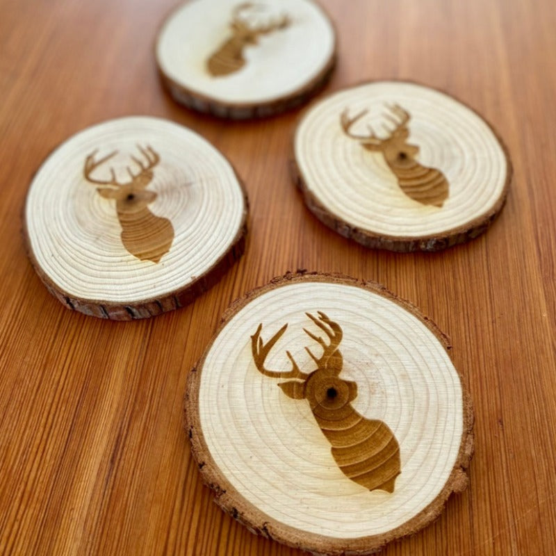 Deer Head Engraved Wood Coaster Set - My Outdoor Dad