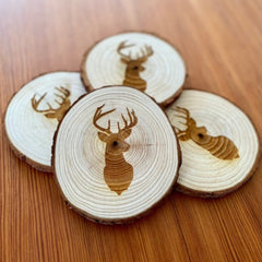 Deer Head Engraved Wood Coaster Set - My Outdoor Dad