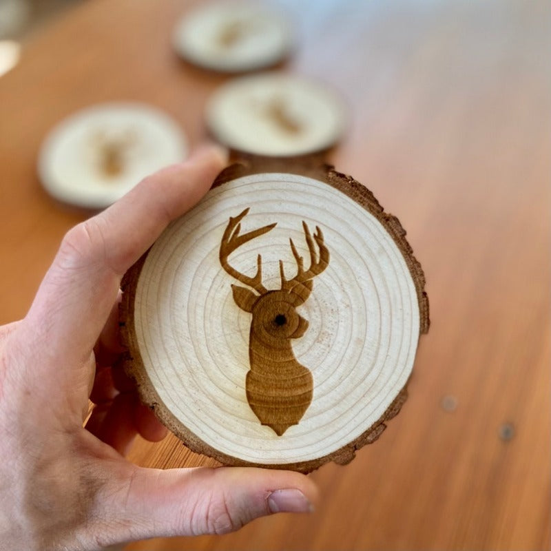 Deer Head Engraved Wood Coaster Set - My Outdoor Dad