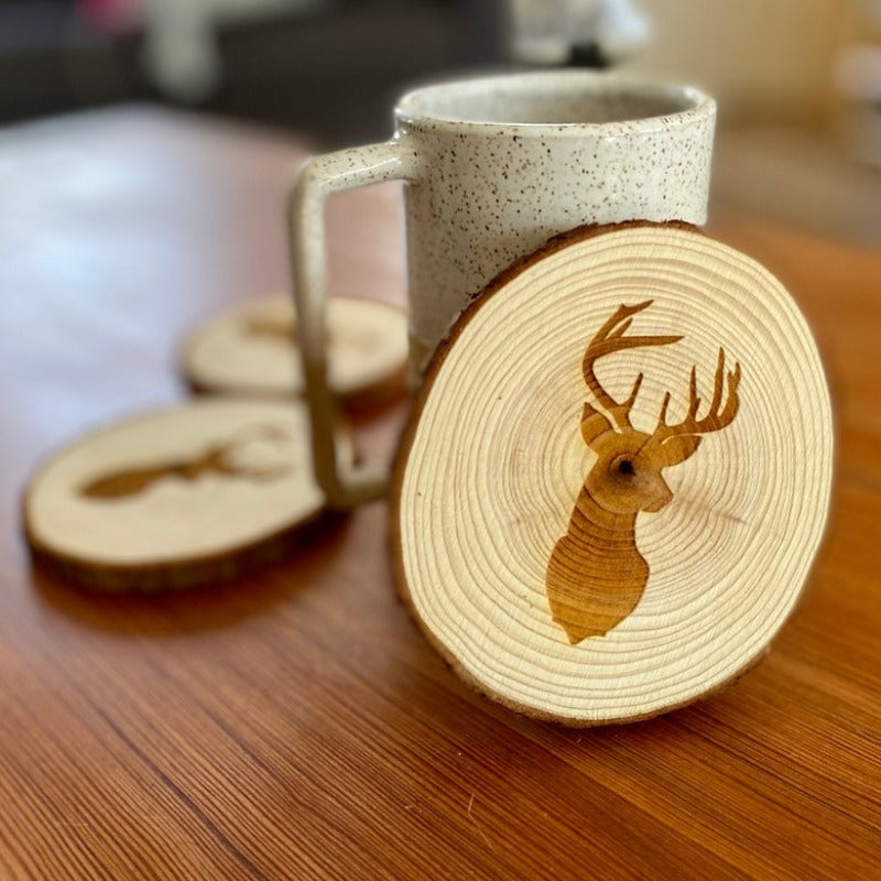 Deer Head Engraved Wood Coaster Set - My Outdoor Dad