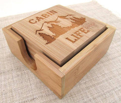 Cabin Life Engraved Bamboo Coasters - My Outdoor Dad